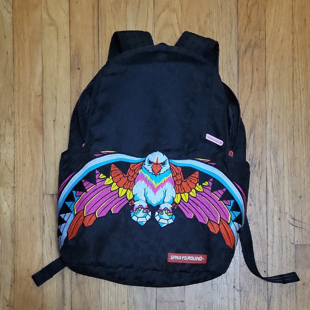 Sprayground Black Backpack with Colorful Eagle Design